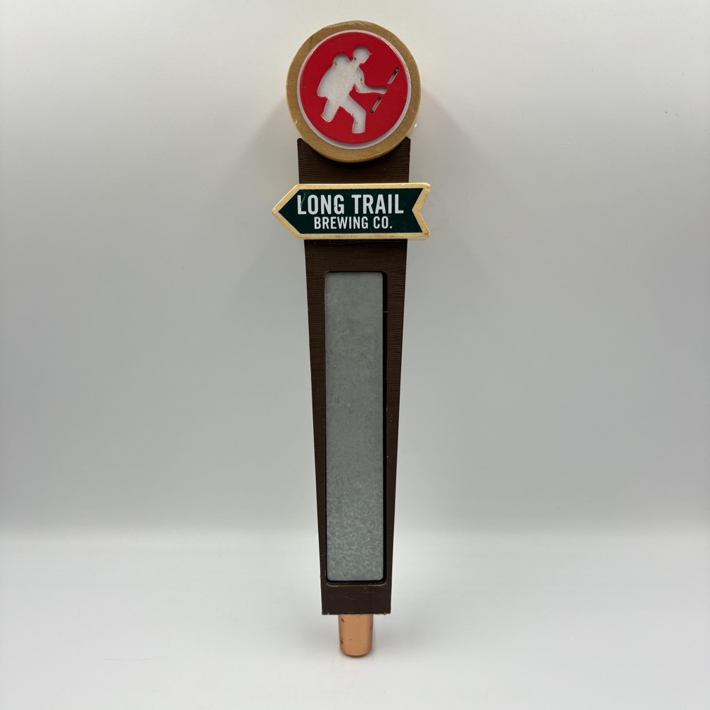 Long Trail Brewing Co Hiker Logo Draft Beer Tap Handle Wood Brown Red Barware